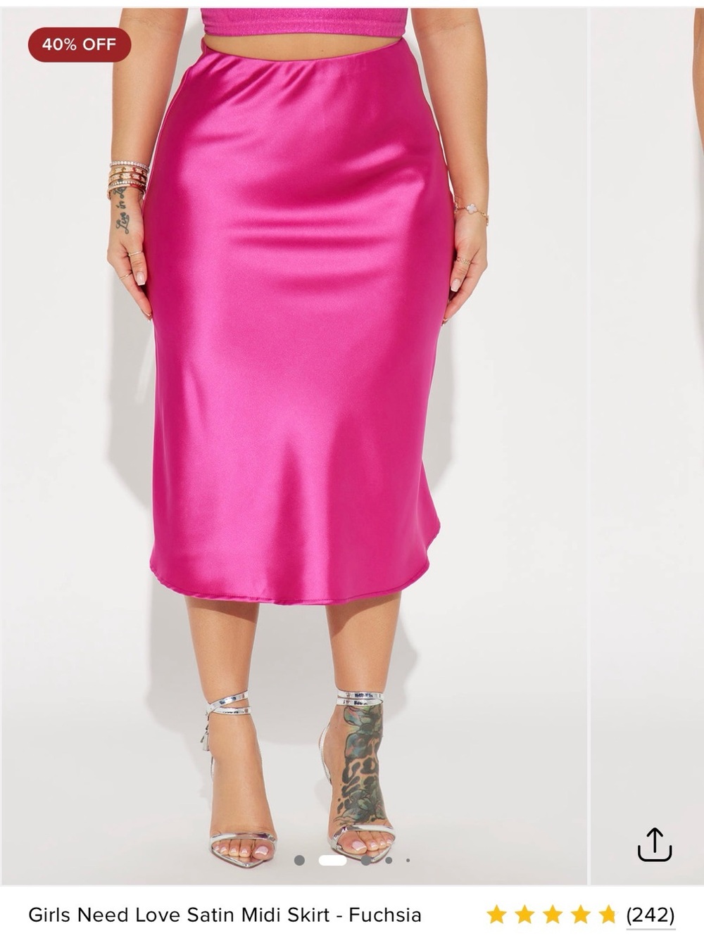 Fashion Nova Fuchsia Satin Midi Skirt